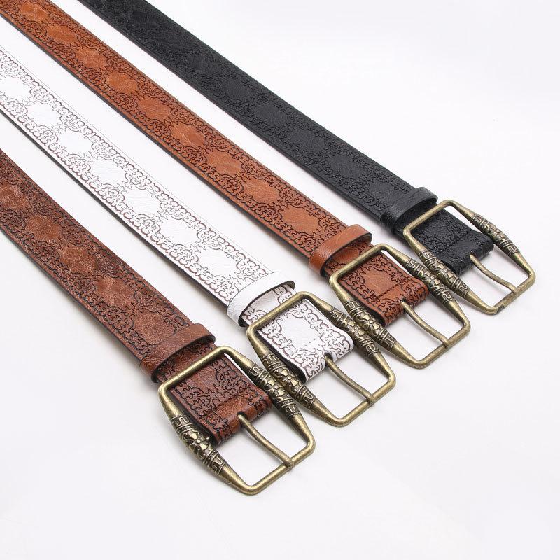 Cultural Embossed Pu Waist Belt For Women With Metal Buckle For Ethnic And Street Style