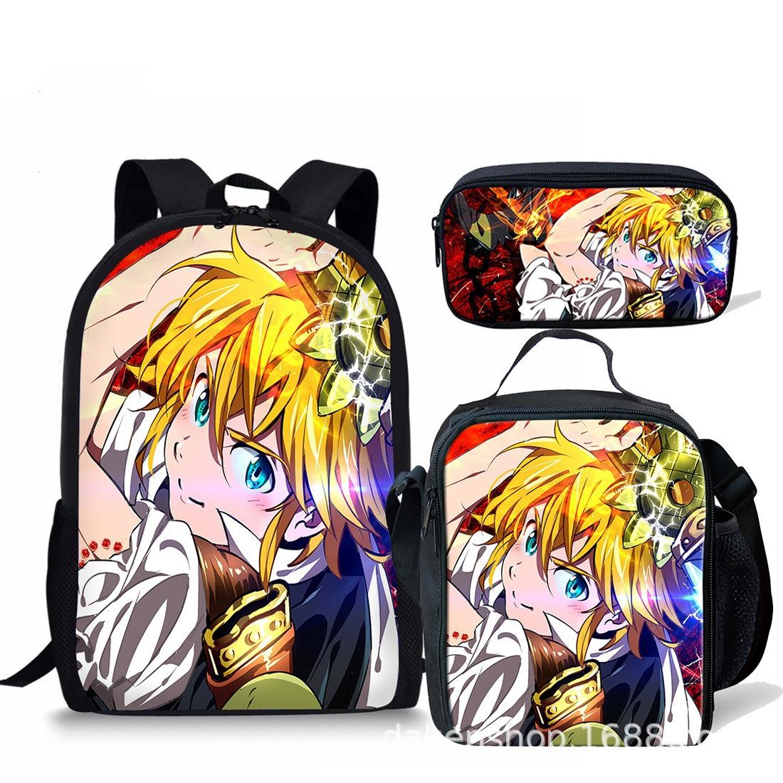 Sac à dos étudiant, Sac à repas, Trousse à crayons - Ensemble des Sept Péchés Capitaux