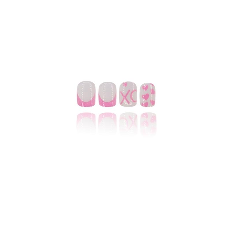 Short Square Valentines Day False Nail with Heart And Letter Designs Press On Nail Artificial Nail for Women 24 Pcs
