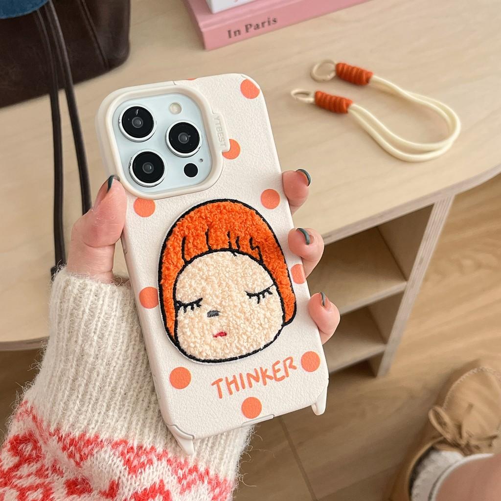 Embroidered Nara Mitsuhide Leather Wrist Strap Soft Shell Suitable for iPhone 17 Apple Mobile Phone Case 16 15 14 13 12 Pro Max
