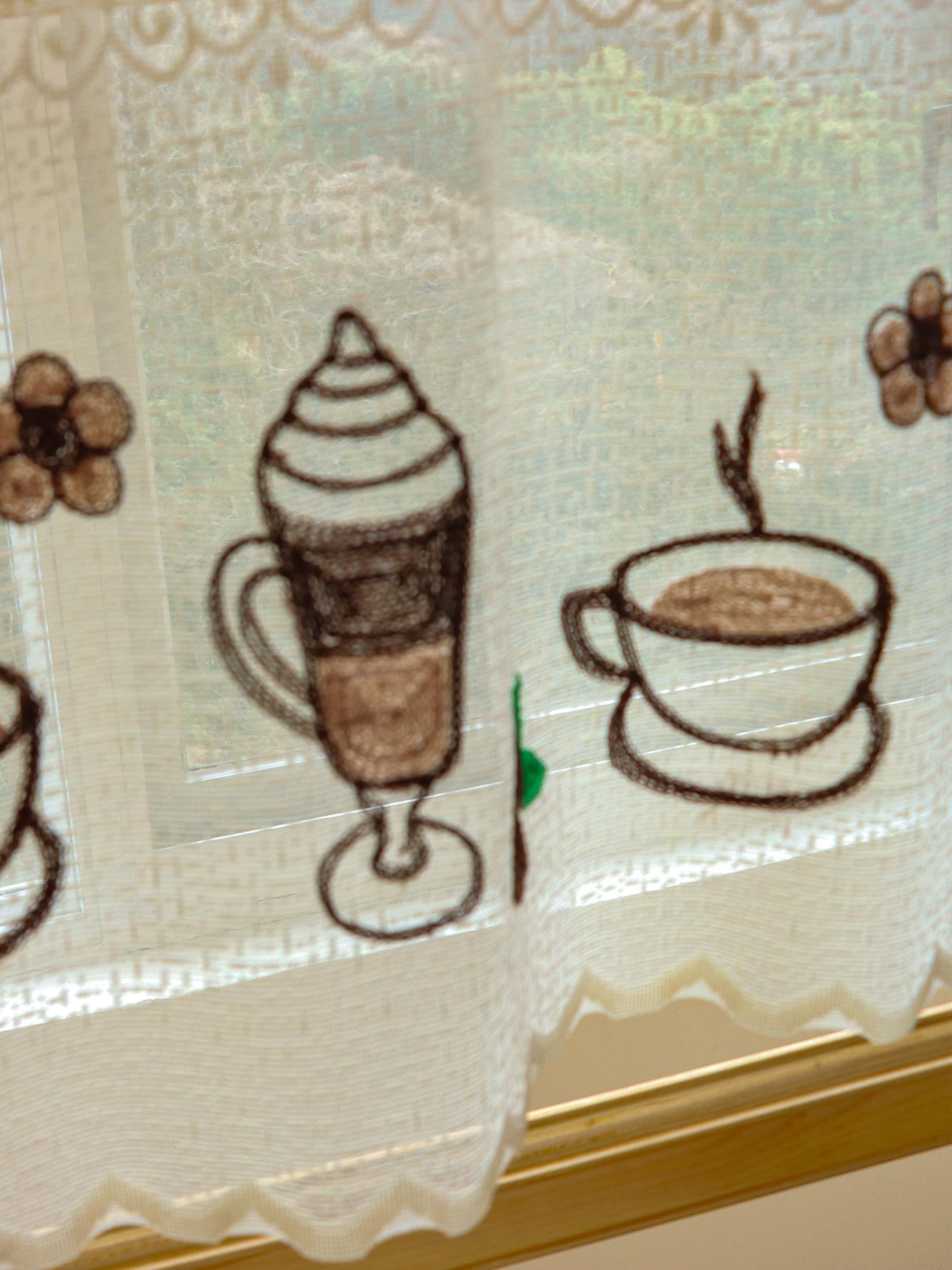 

Кружевная короткая занавеска с вышивкой в виде кофейной чашки, занавеска-перегородка для гостиной, кухни, шкафа, тюлевая маленькая занавеска 150x55cm 1PC бежевый