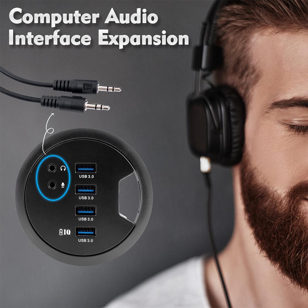 USB HUB Mount In Desk HUBs USB 3.0 HUB With Power Supply Adapter Headphone/Microphone Port For PC/Tablet USB 3.0 Splitter