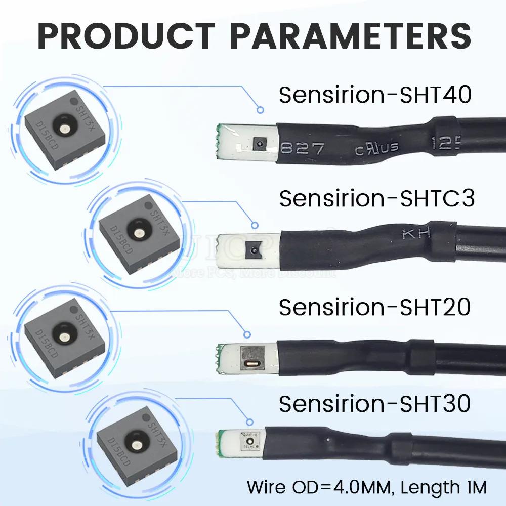 Temperature Humidity Sensor Probe Cable Metal Head Digital Capacitance Sensors 1M Length I2C Output SHT20 SHT30 SHT40 SHTC3Replacement Sensors2