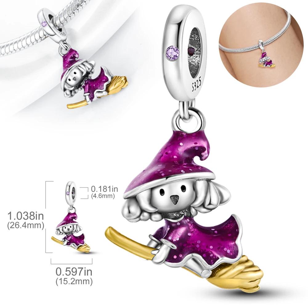 Copper Metal Halloween Dangle Witch Magic Girl Charm Bead Components Luminous Bead Components Compatible With Authentic Original Bracelet High