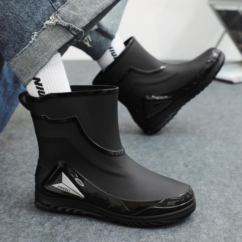 Men's casual fashion rain boots four season comfort light height increasing outdoor wear-resistant waterproof casual rain shoes