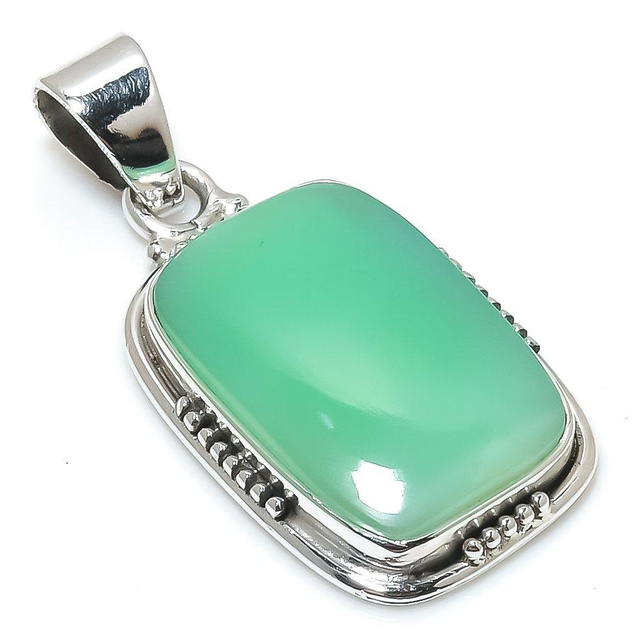 Natural Chrysoprase Gemstone 925 Solid Sterling Silver Gift Pendant 1.75" J8n47