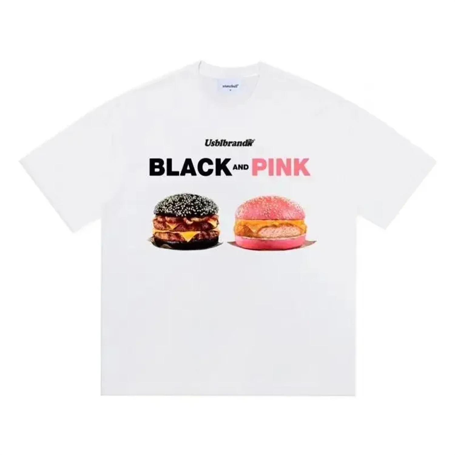 

2024 new summer pure cotton heavyweight burger print white loose short-sleeved street digital printing T-shirt for men y2k tops XXXXXL білий