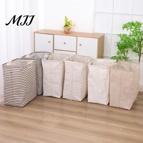 Durable Nursery Organizer Laundry Basket with Wooden Handles, Cotton And Linen Large Family Size Clothing Basket, Storage Space Saving