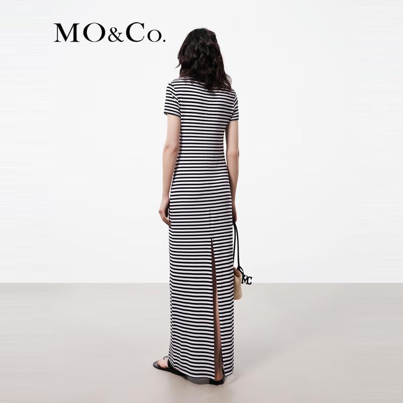 MO&Co. French Sailor Stripe Slit Long Dress