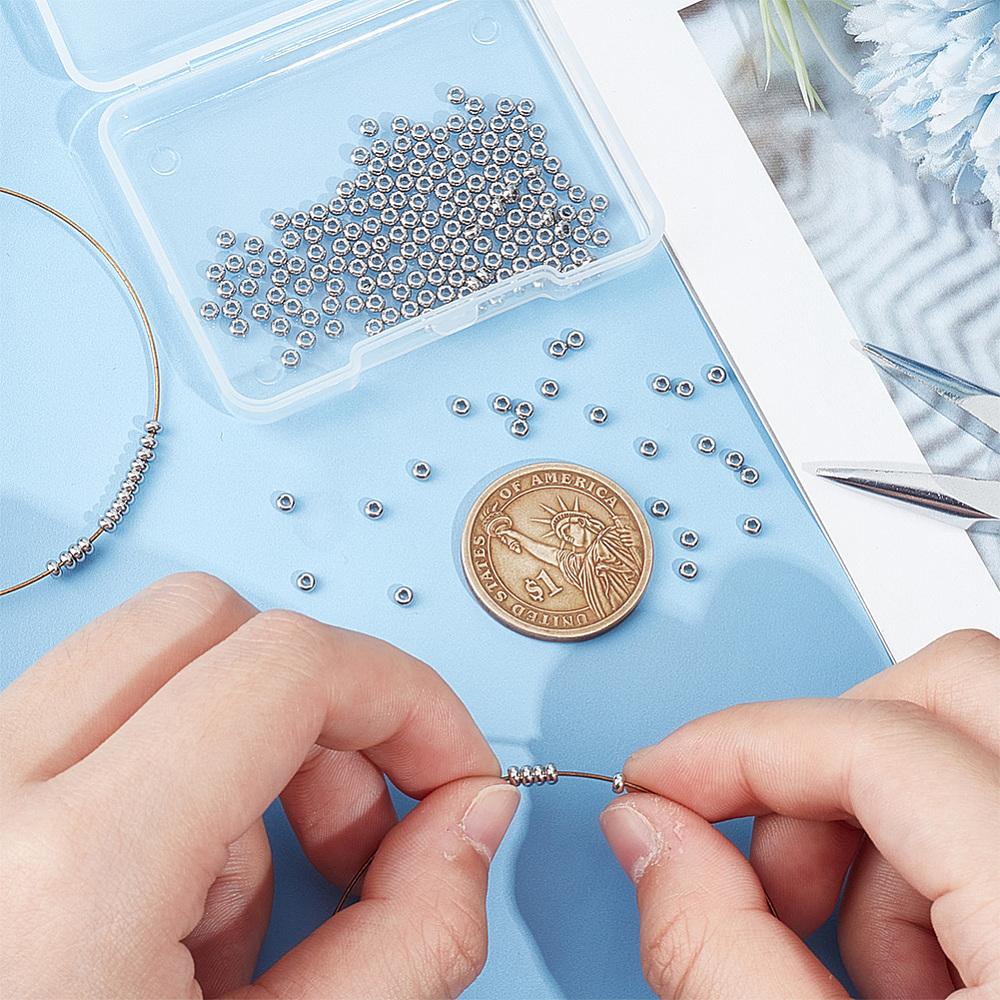 200Pcs 202 Stainless Steel Spacer Beads, Flat Round, Stainless Steel Color, 3x1.5mm, Hole: 1.2mm