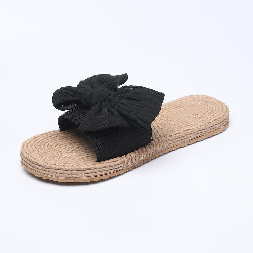 Fashion Women Slippers New Summer Casual Shoes Comfortable Flax Slippers Striped Bow Linen Platform Sandals Ladies Indoor Slides Women