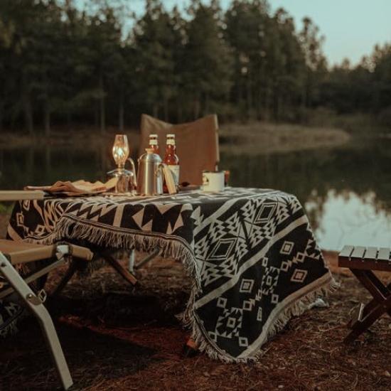 Peel Forest Camping Large Outdoor Ethnic Cotton Tent Black and 90 X 150 Cm Scandinavian-style Blanket, Rug, Style, Blend, Monochrome, Washable, Mat,