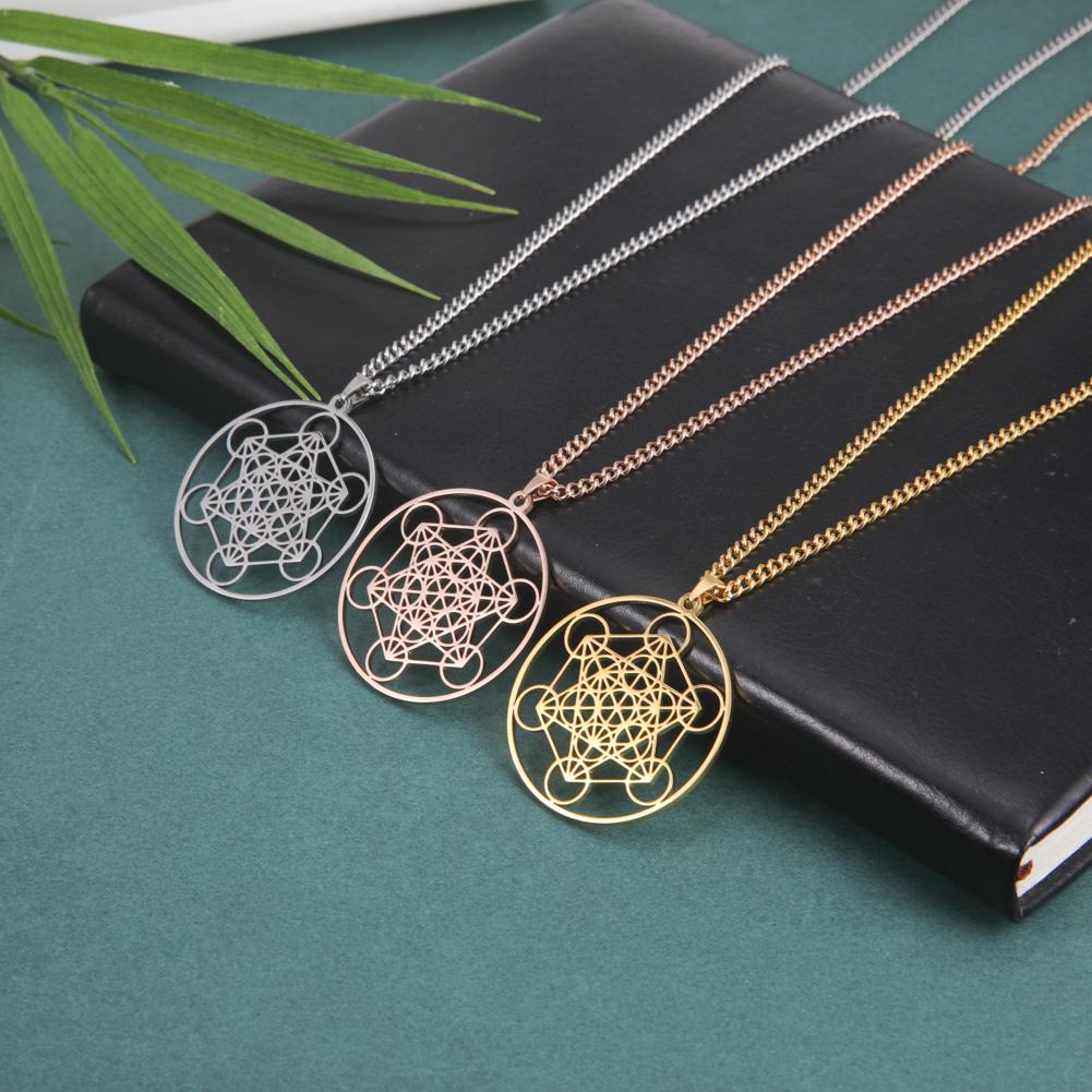 Dawapara Metatron's Cube Symbol Medal Necklace Stainless Steel Sacred Geometry Spiritual Protection Talisman Pendant