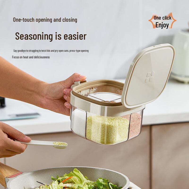 Four-Grid Kitchen Seasoning Box with Spoons