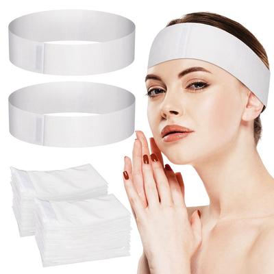 200PCS Disposable Spa Facial Headbands,Elastic Headband Wrap With Adjustable Magic Tape,Stretch Non-Woven Facial Bandeau