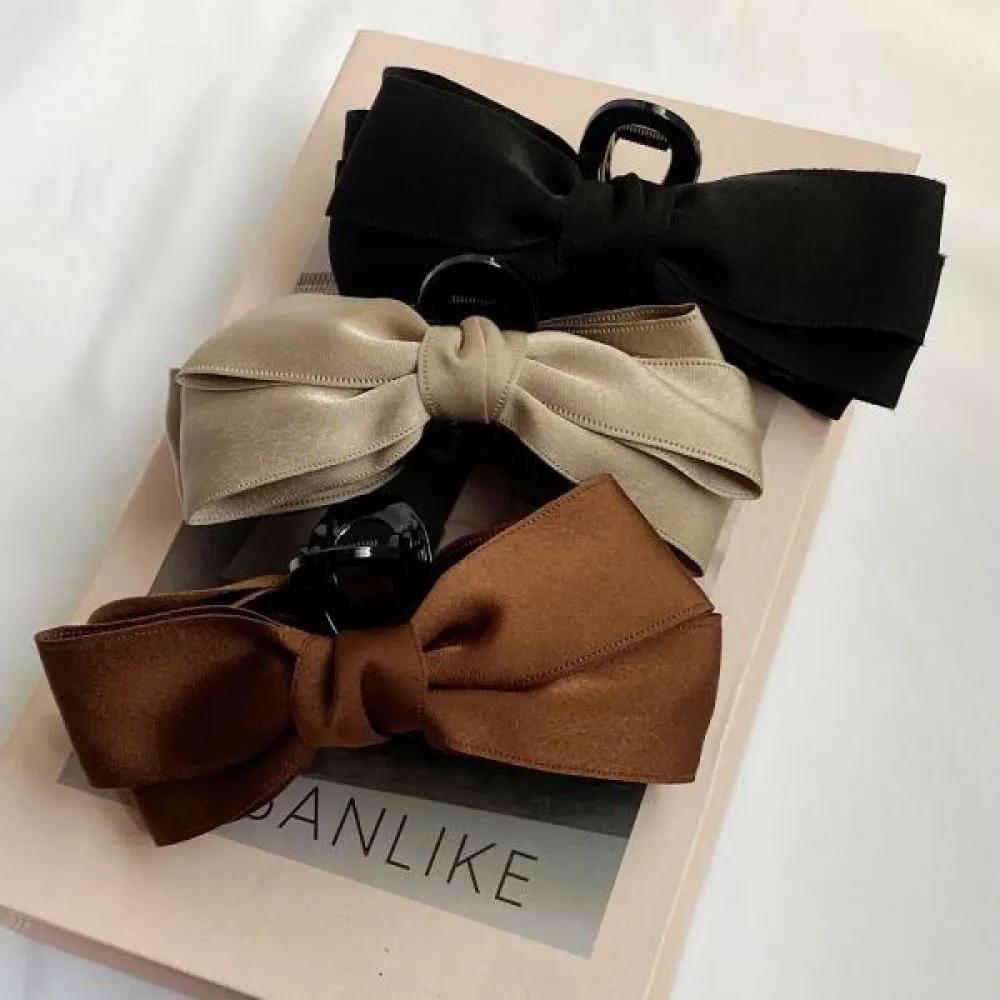Satin double ribbon stylish accent hair clip autumn hair clip ribbon hair clip hair clip 3 Brown