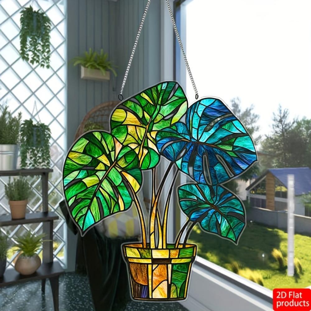 2D planar flowerpot acrylic light catcher pendant,  holiday wreath logo window decoration door wall decoration birthday home and room decoration