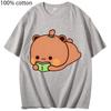 Dudu Is Reading Tees Men Women Kawaii Cute Bubu Panda Bears Tshirt Male Female 100% Cotton Y2k Clothes KPop Streetwear