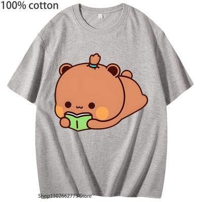 Camisetas Dudu Is Reading para Hombres mujeres Kawaii Lindo Osos Panda Bubu camiseta Masculina Femenina 100% algodón Ropa Y2k KPop Streetwear