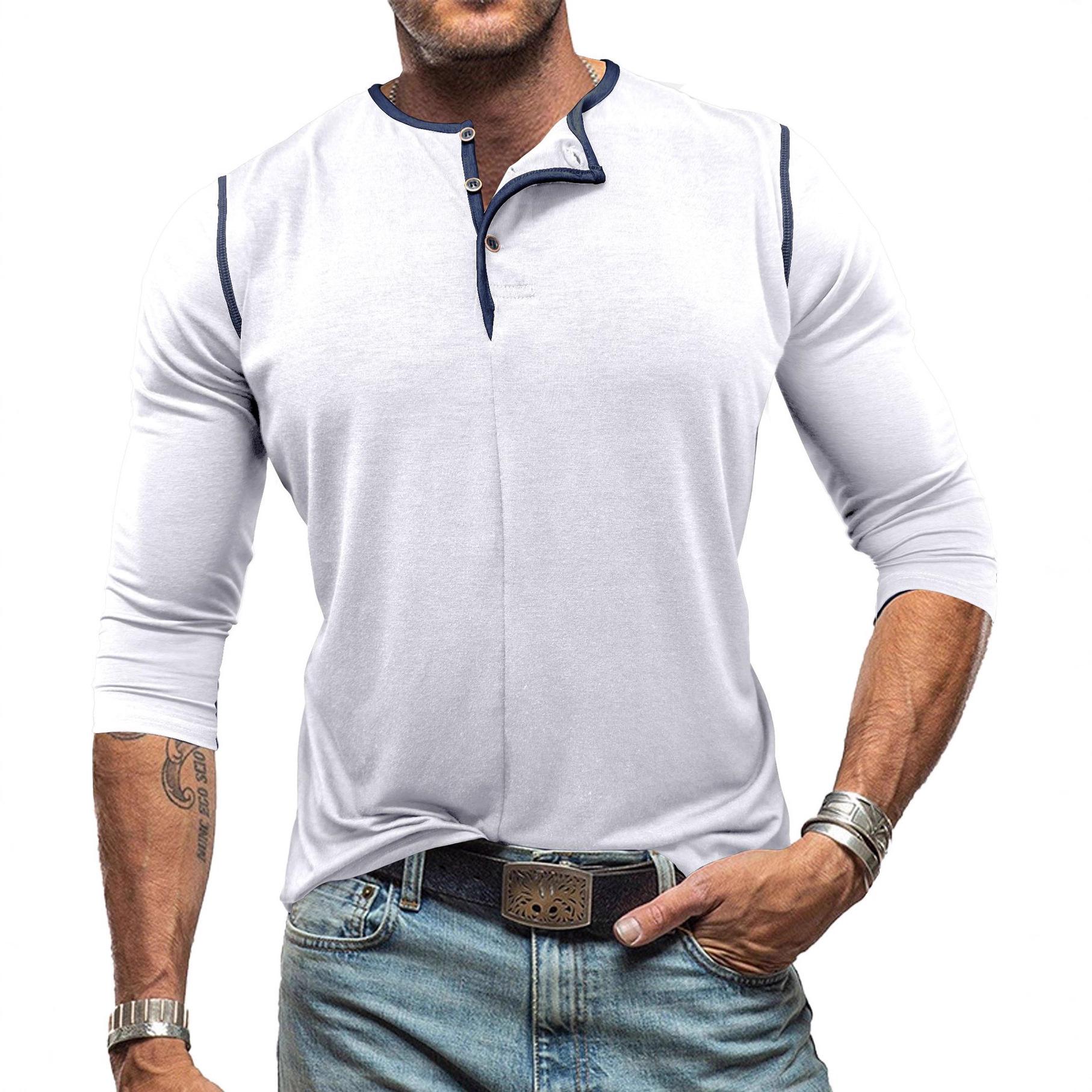 

New Autumn and Winter Men s Clothing Long Sleeve Henley Shirt Men s Round Neck T-shirt Long Sleeve Top S