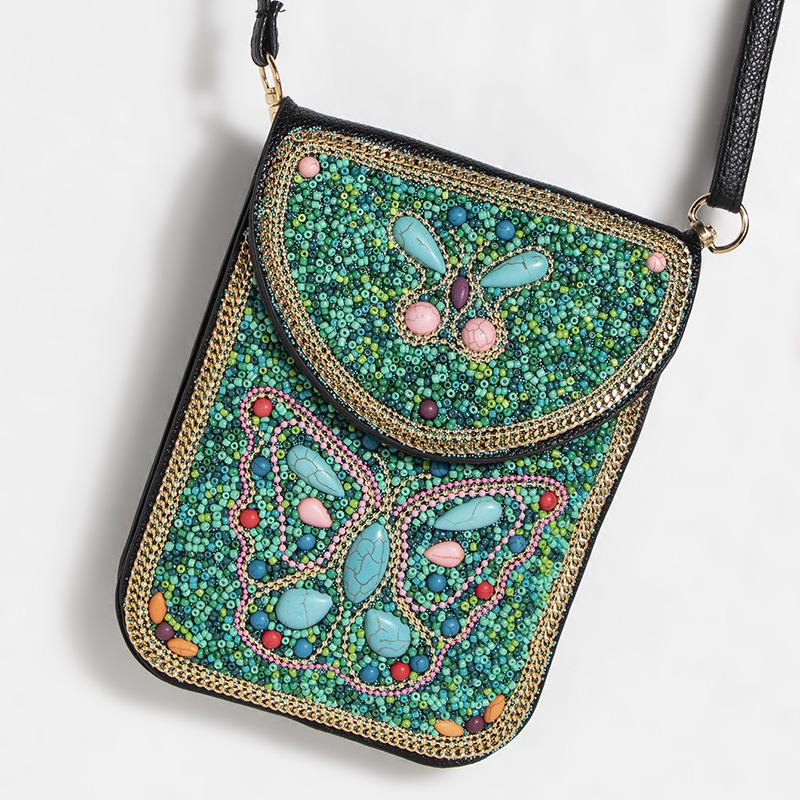 Exquisite Bohemian Style Crossbody Bag with Rice Beads, Shells, and Flowers