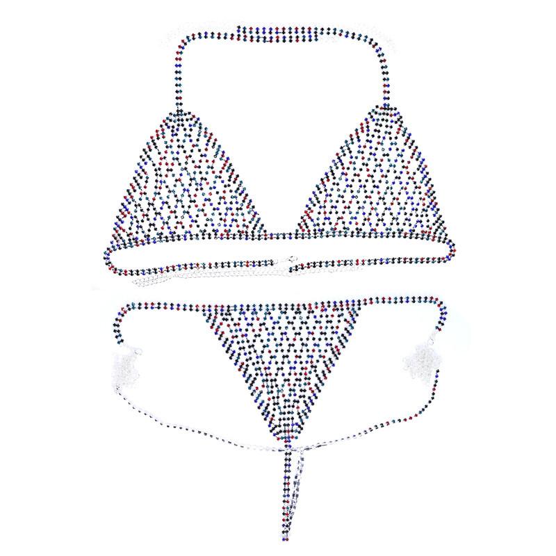 Mixed Color Mesh Bra Chain, European And American Popular Party Personalized Diamond-Encrusted Bikini Set Chain