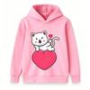 Kids Boys Girls Pullover Hoodie, Cute White Cat Blowing Kiss Print Warm Casual Hooded Sweatshirt for Daily Wear Gift for Cat Lovers, Soft