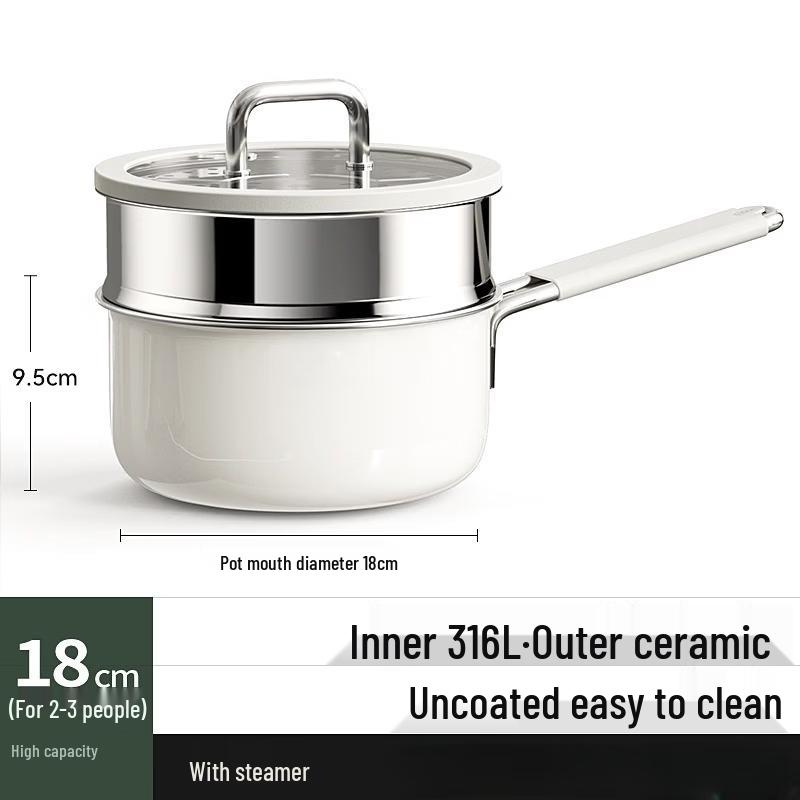 

18cm Ceramic Pot & Steamer Set with Milk Pot