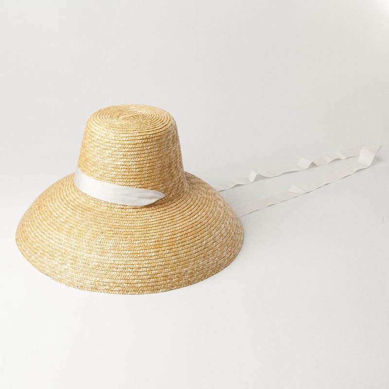 01907-HH7266 Handmade Straw Model Show Long Ribbon Lady Sun Cap Women Leisure Beach Holiday Hat