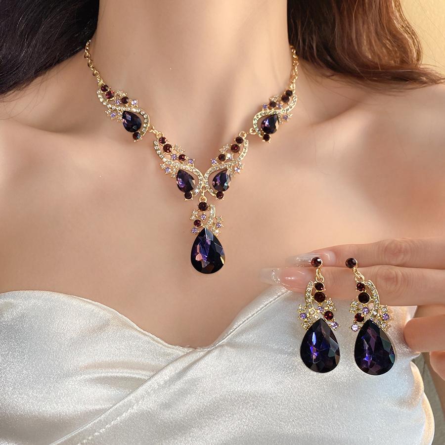 2 Pcs Inlaid Rhinestone Water Drop Necklace Earring Zircon Sets for Women 2025 Hot Sale Personalized Wedding Bride Accessories