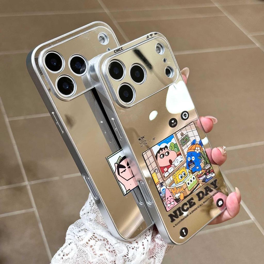 Shin-chan Mirror Phone Case for iPhone 17 Pro Max/16 Pro/15 with Silver Edge