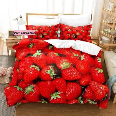 Cartoon Strawberry Vegetables And Fruits Bedding Set Single Twin Full Queen King Size Bed Set Teenager Bedroom Duvetcover S