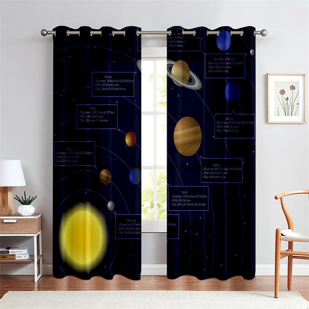 3D Milchstraße Planeten Vorhänge Schöner Sternenhimmel Passend Wohnzimmer Schlafzimmer Küche Balkon Fensterdekoration 2 Paneele 50W130H(CM)X2PCS&Hook