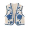 2026 Floral Embroidered Color Block Open Front Sleeveless Vest - Retro Spring Women's Outerwear