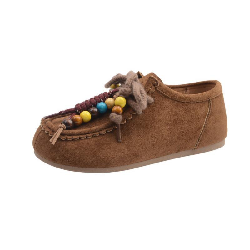 Retro beaded flat bottom women's new comfortable and light lazy one-pedal casual kangaroo shoes
