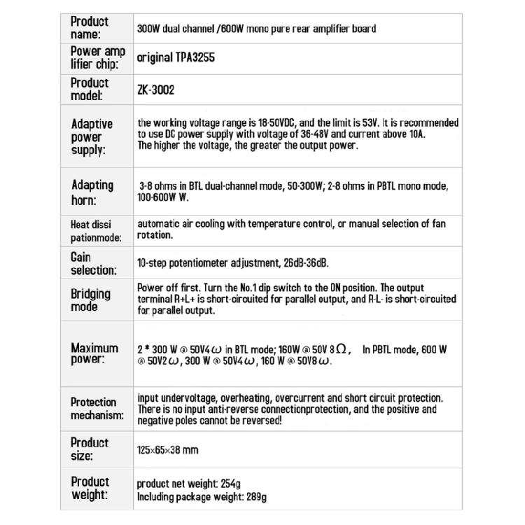 Digital Amplifier Board ZK-3002 300Wx2 Stereo Amplifier Plate TPA3255 Chip with Heat Dissipation Cooling Fan Build-in