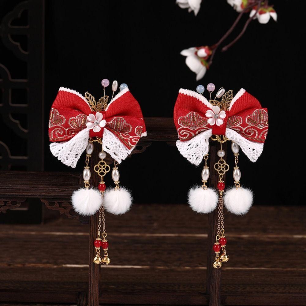 

Hair Accessories New Year Red Hairclip Costume Headwear Red Bow Hair Clip Makeup G