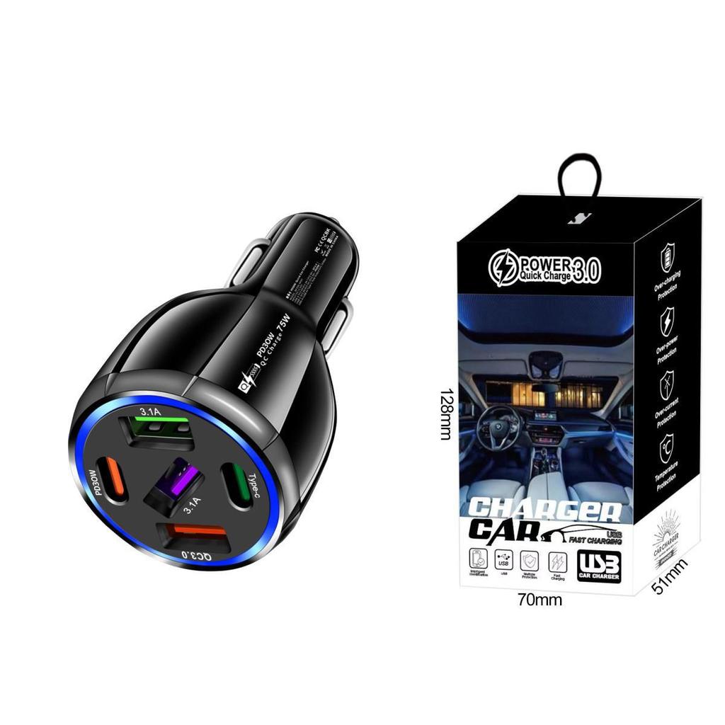 Fast Charging Car Charger - 3 USB Ports + 2 PD, CE FCC RoHS UL Certified