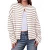Women S Soft Casual Knit Cardigan Single Breasted Long Sleeve Striped Sweater