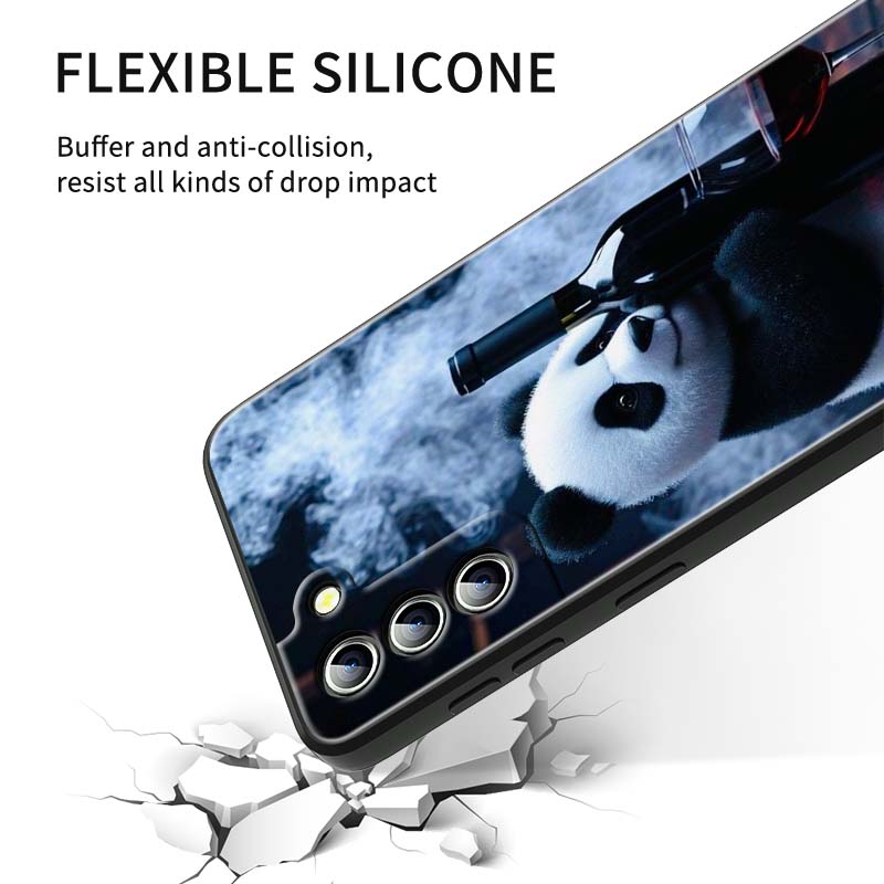 Cartoon Anime Panda Cute Phone Case For Samsung Galaxy S26 S25 S24 S23 S22 S21 S20 Ultra Plus FE 5G Black Soft TPU