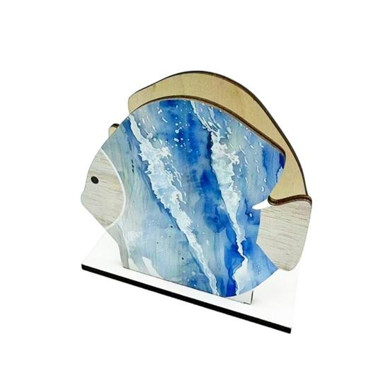 Wooden Paper Towel Holder, Universal Size Solid Wood Paper Towel Stand with Ocean Style Tropical Fish Sailboat Patterns for Kitchen Dining Table Decor