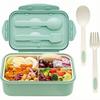 Plastic Lunch Box 3 Compartment Bento Box 7.8x5.1x2.7 Inch Green with Cutlery Set