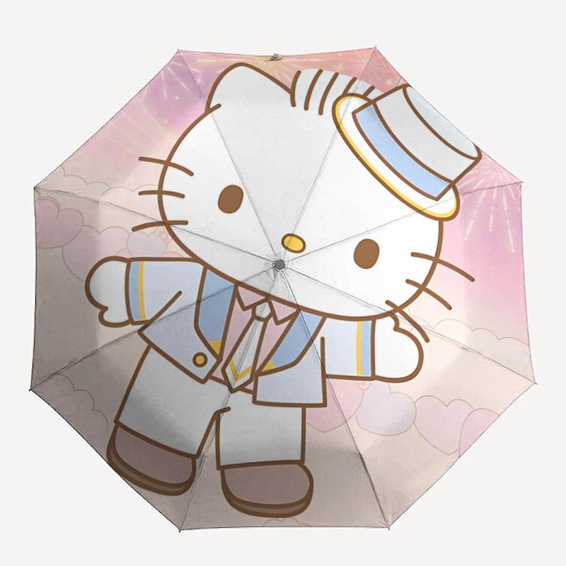 1pc Gentleman Hello Kitty Automatic Open/CloseUmbrella-CuteUmbrella with Cute Design, Portable 3-Fold Compact Umbrella for Men & Women, Valentine's Da