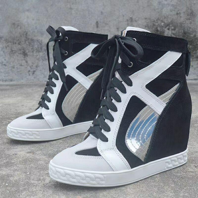 

Модні черевики на шнурівці з латками, що збільшують зріст, жіночі 8 см танкетки на внутрішній платформі, ковбойські черевики високого верху з крокодилячої натуральної шкіри 37