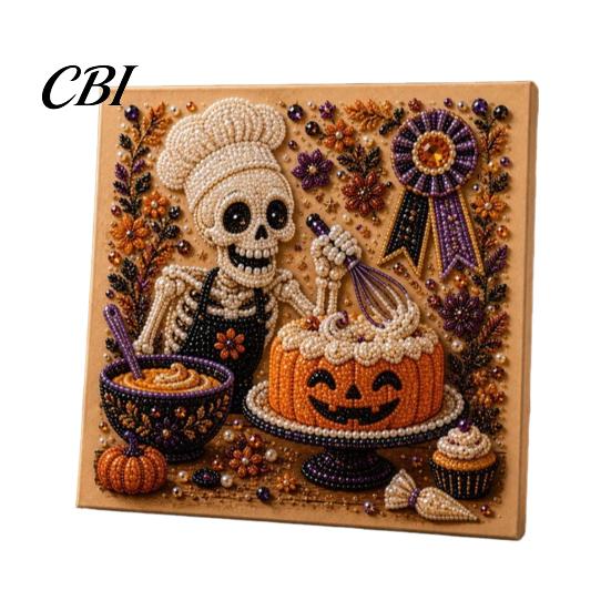 3d Faux Pearl Mosaic Art for Adults Halloween Kit, Cute Ghost Skeleton Painting Room Decor DIY 3D Craft Kit Adults, Fall Home Handmade Gift Lovers
