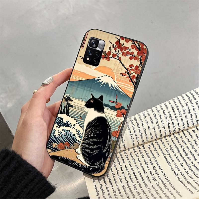

Phone Case For Xiaomi Redmi note 14 Pro 14 13 12 11 10 Pro 14S 12S 11S Redmi 14C 13C 10 Art Black Cat Wave Van Redmi Note 14 4G