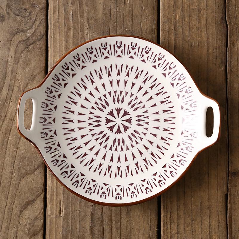 Di Rui En Nordic Underglaze Ceramic 9-Inch Double-Handle Dinner Plate