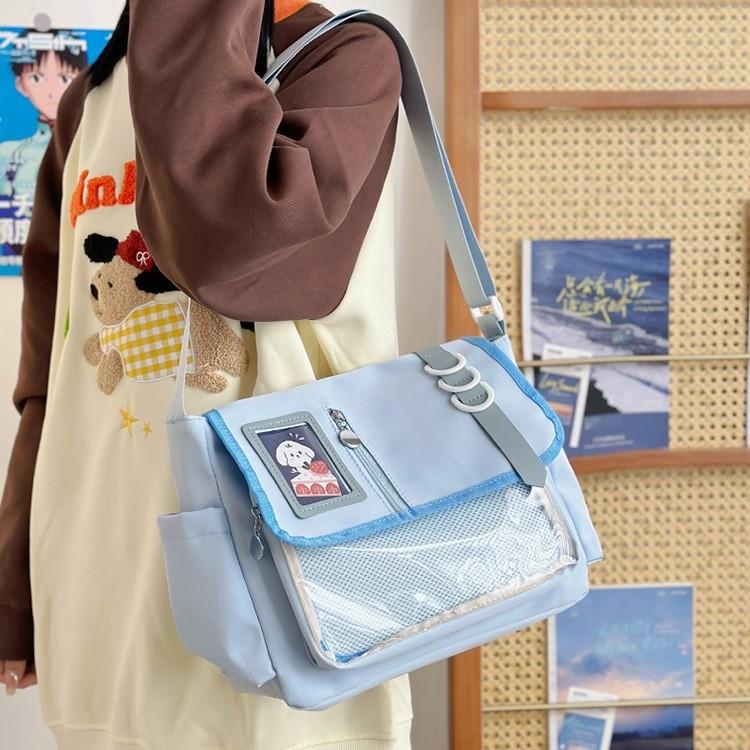 ins girl versatile mailman bag cute college transparent pain bag crossbody class loading book student bag