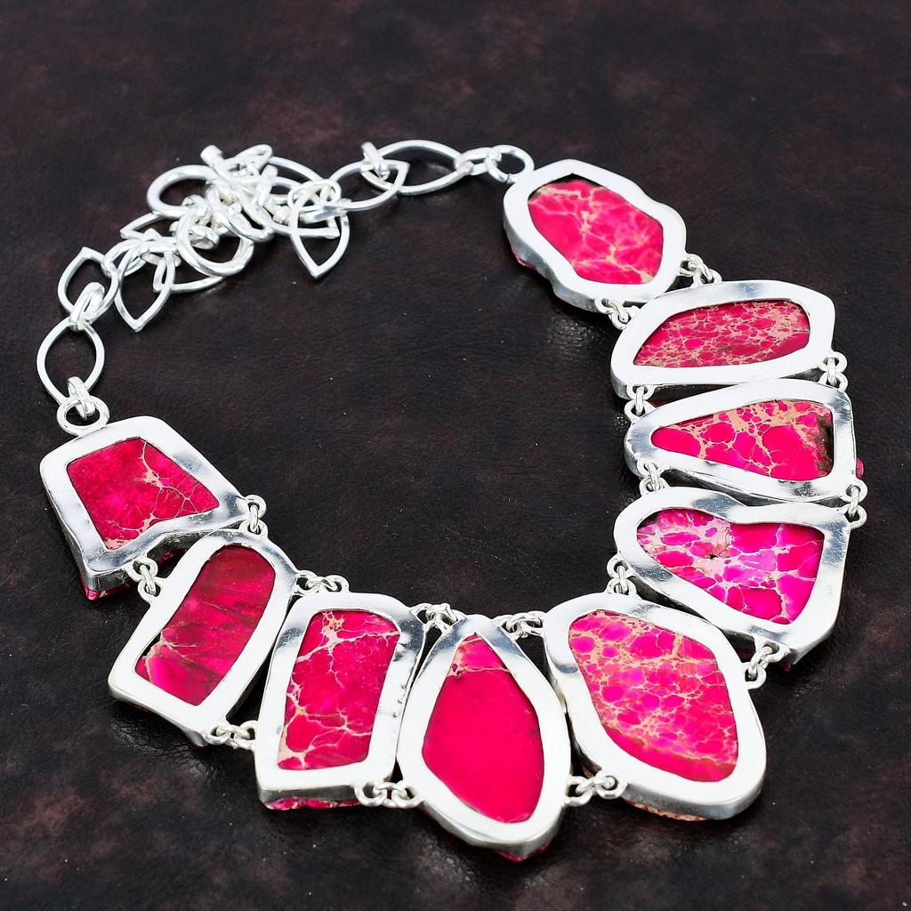 Pink Sea Sediment Jasper Necklace Genuine Gemstone Handmade Necklace 925 Sterling Silver Necklace Adjustable Chain Necklace Gift For Mother