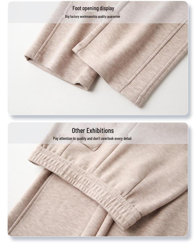 Women's 2024 Apricot Wool Blend High-Waisted Straight-Leg Cropped Pants - Casual, Loose, and Slimming for Autumn/Winter.